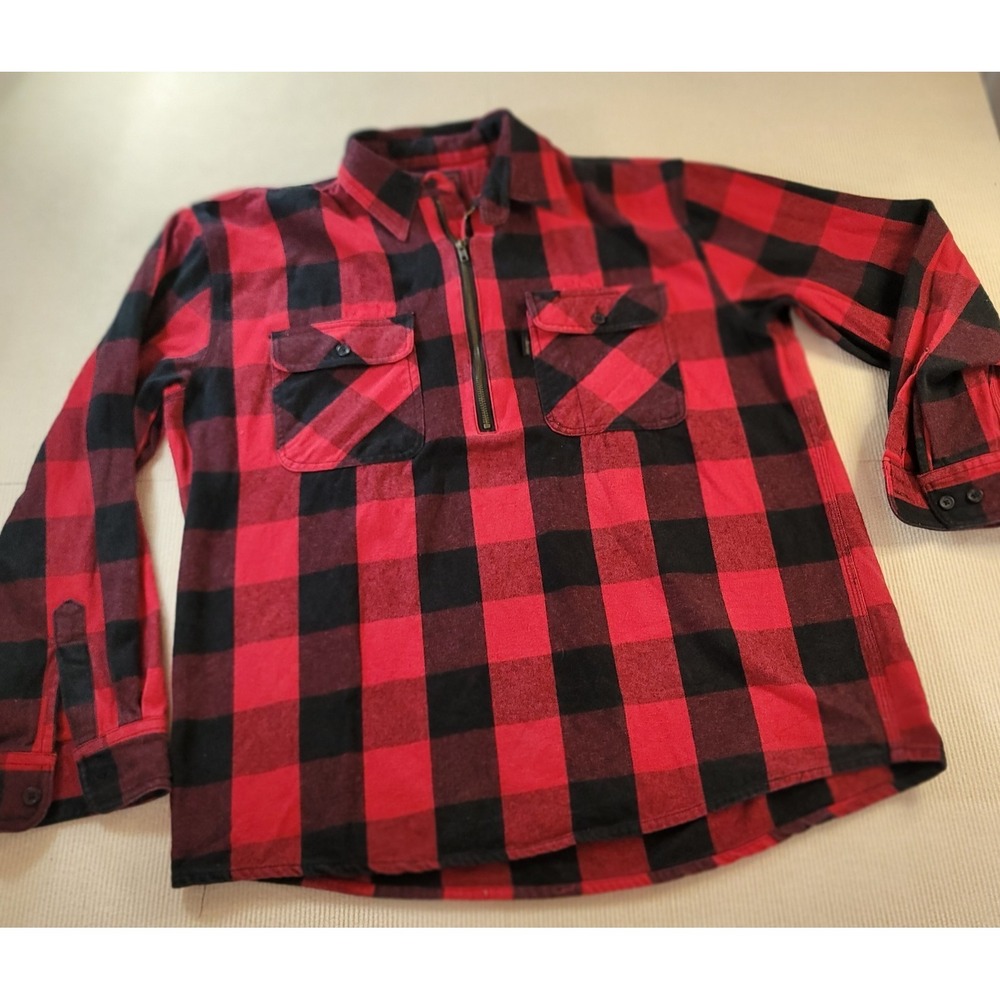 Five Brother Mens Quarter Zip Buffalo Plaid Flannel Shirt Red Black XL-R